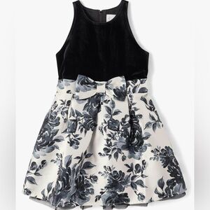 The Children's Place Black Velvet Bodice Cream Dress with Black Floral Skirt